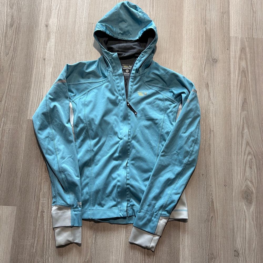 Women's Mountain Hardwear Light Blue Soft Shell Windstopper Zip Up Jacket Sz S